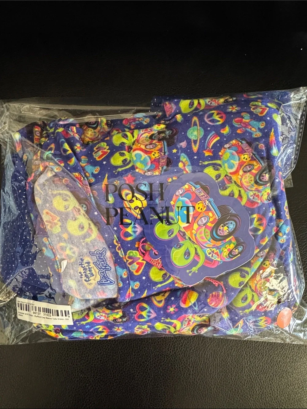 Posh Peanut Lisa Frank Zoomer & Zorbit Ruffled Cap Sleeve Tulle Dress